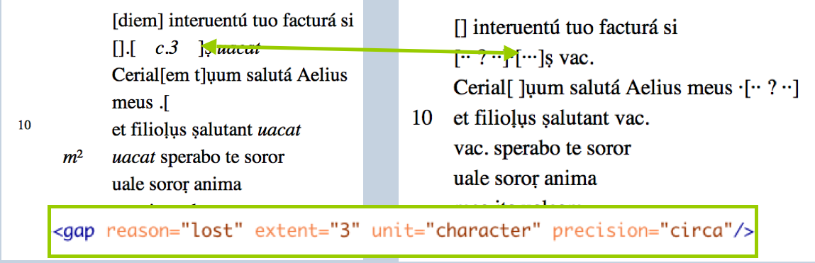 The Vindolanda and EpiDoc style Leiden conventions with the backgroupd XML